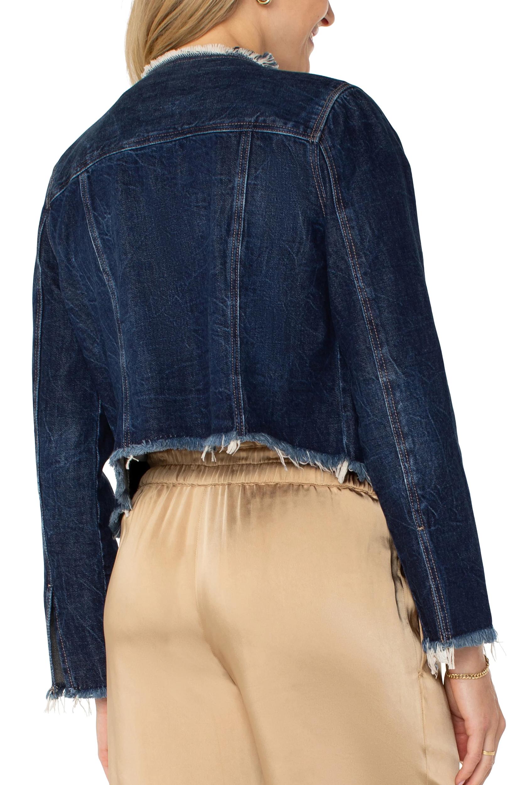 Classic Jean Jacket with Frayed Hem Product Image
