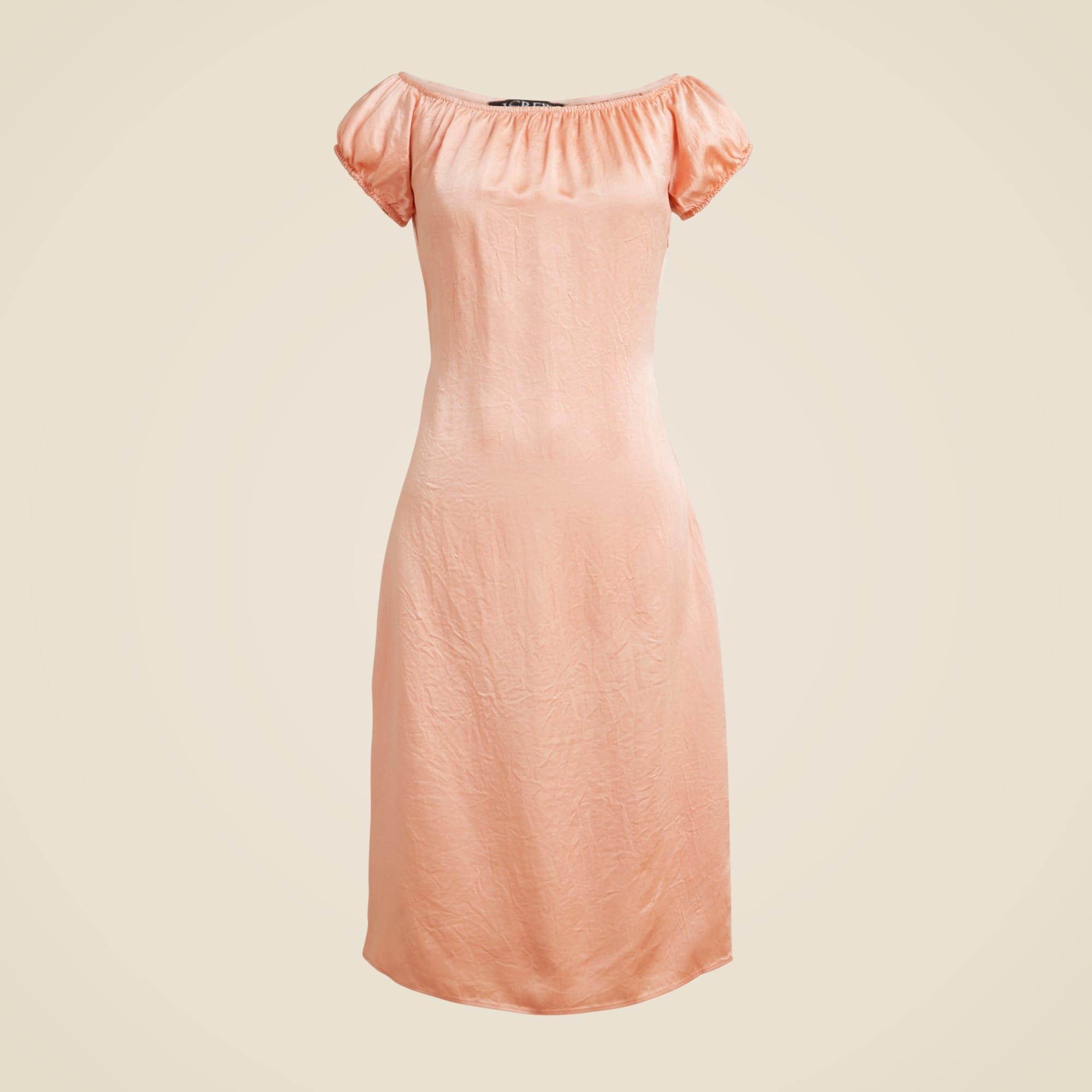 Off-the-shoulder slip dress in textured satin Product Image