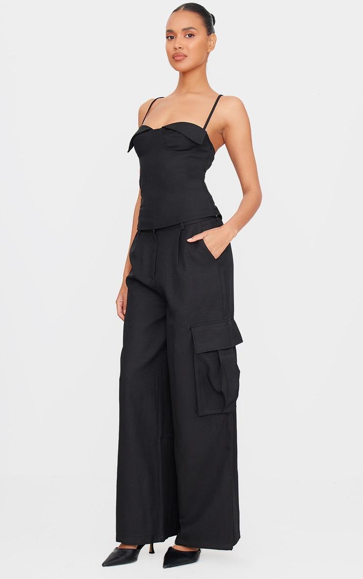 Black Woven Bust Detail Cross Strap Long Top Product Image