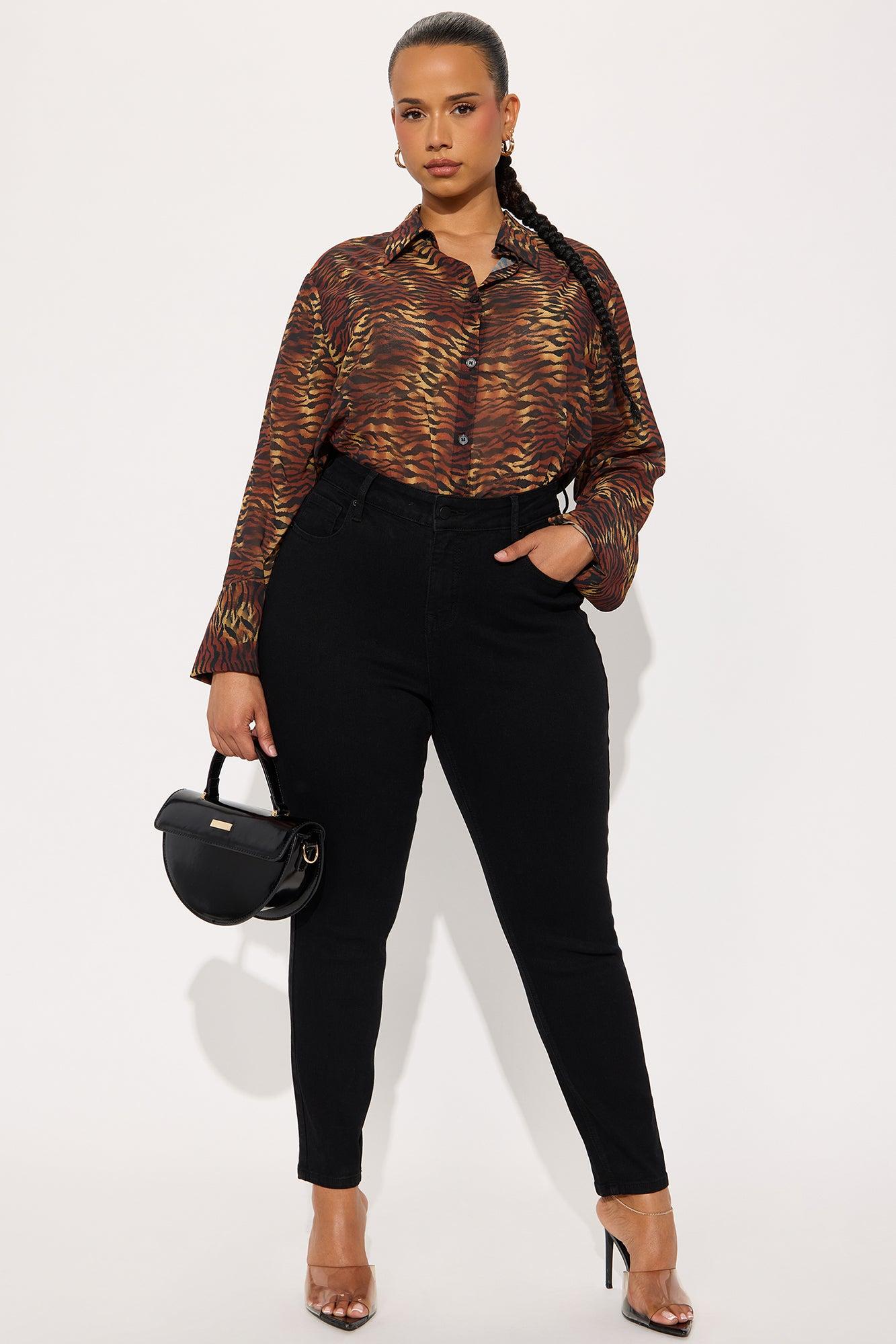 Urban Safari Animal Print Chiffon Button Up Shirt - Brown/combo Female Product Image