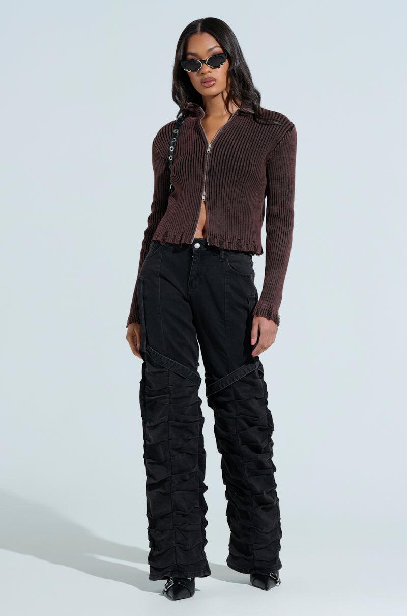 GOING CRAZY BLACK DENIM PANT WITH BUCKLE Product Image