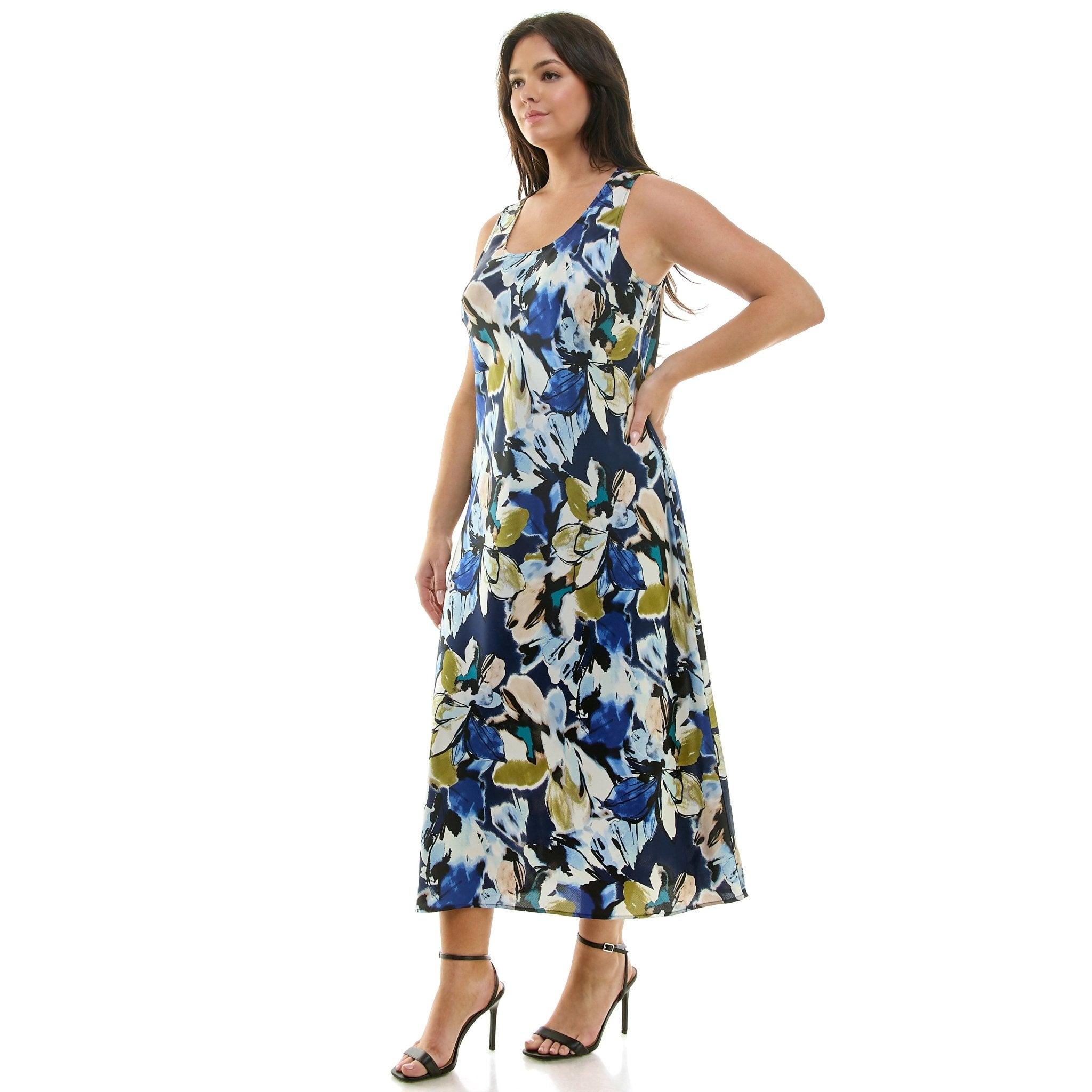 Navy Floral Sleeveless Midi Dress - Plus Product Image
