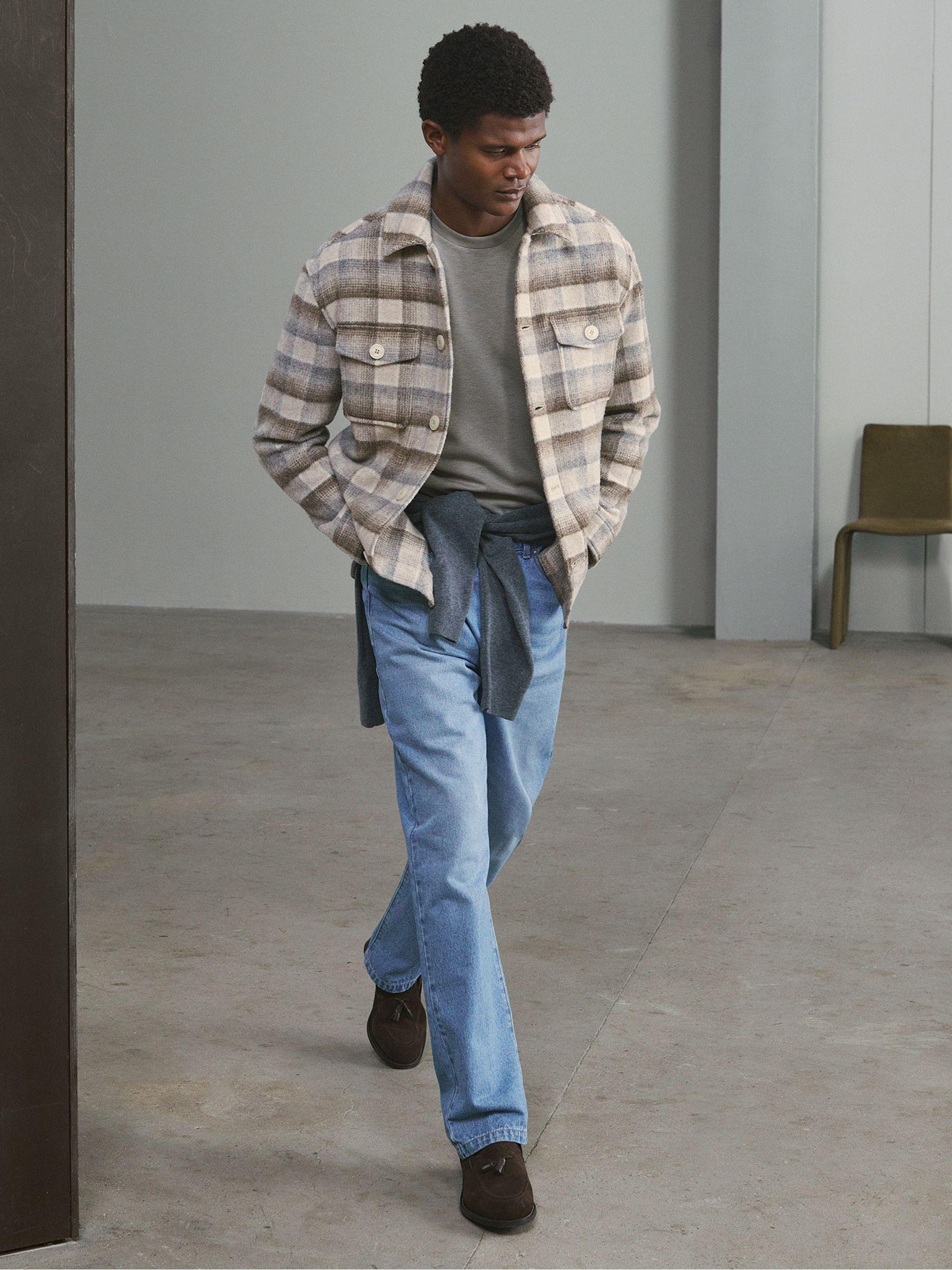 Brushed Wool-Blend Check Overshirt in Oatmeal Product Image
