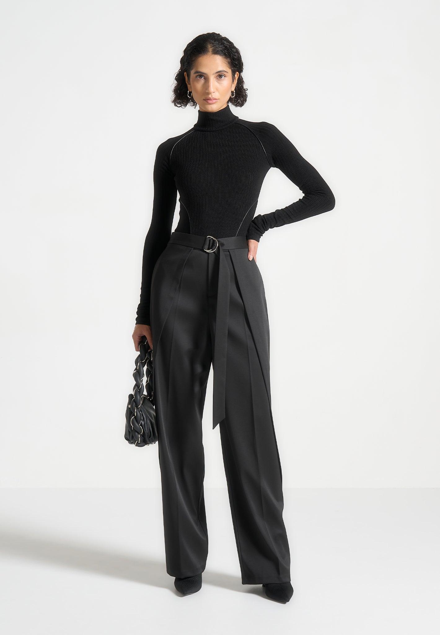 Contour Piping Rib Bodysuit - Black Female Product Image