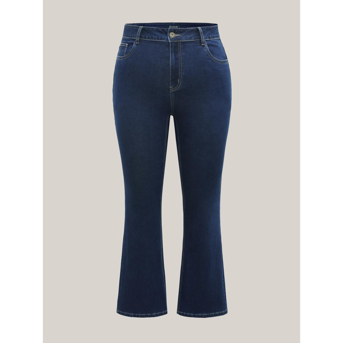 Plus Size Cowboy Waist Bootcut Mid-Rise Jeans Women Darkindigo Medium stretch Slanted pocket Jeans BloomChic 18/2X Product Image