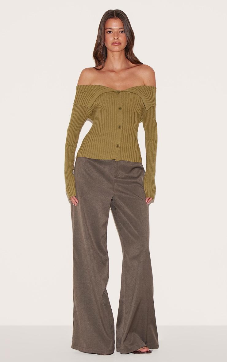 Olive Rib Knit Fold Over Button Up Top Product Image