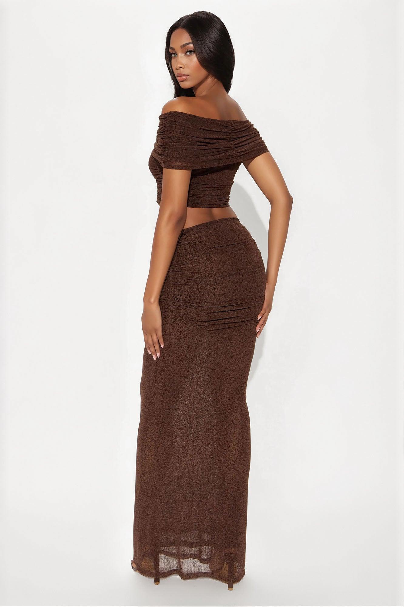 Chain Reaction Mesh Maxi Skirt Set - Brown Female Product Image