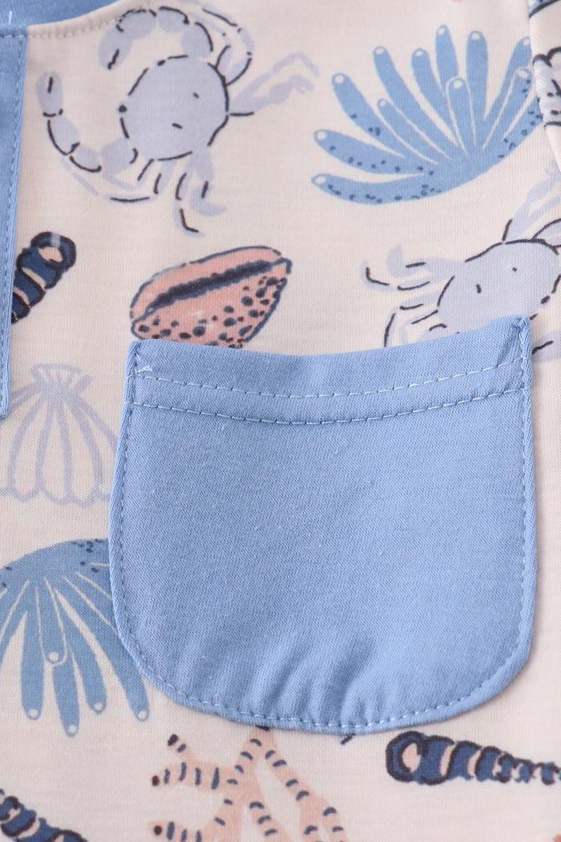 Blue ocean breeze shells print dad&me top Product Image