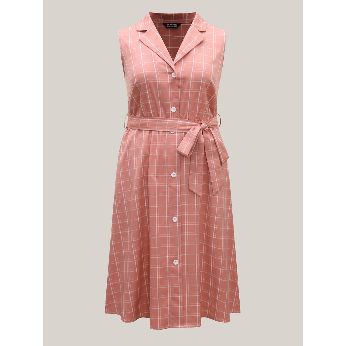 Plus Size Plaid Belted Pockets Shirt Dress Watermelon Women Suit Collar Sleeveless Curvy BloomChic 22-24/3X Product Image