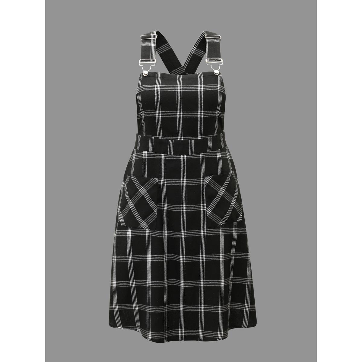 Plus Size Plaid Square Neck Patched Pocket Dress Black Women Casual Non Square Neck Sleeveless Curvy BloomChic 28/5X Product Image