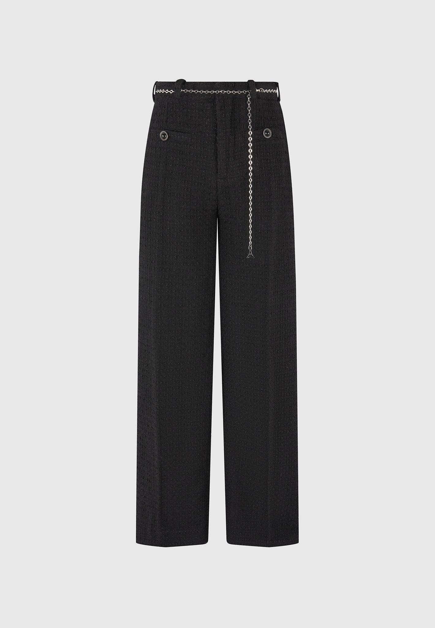 Nathalie - Tweed Trousers with Belt - Black Female Product Image