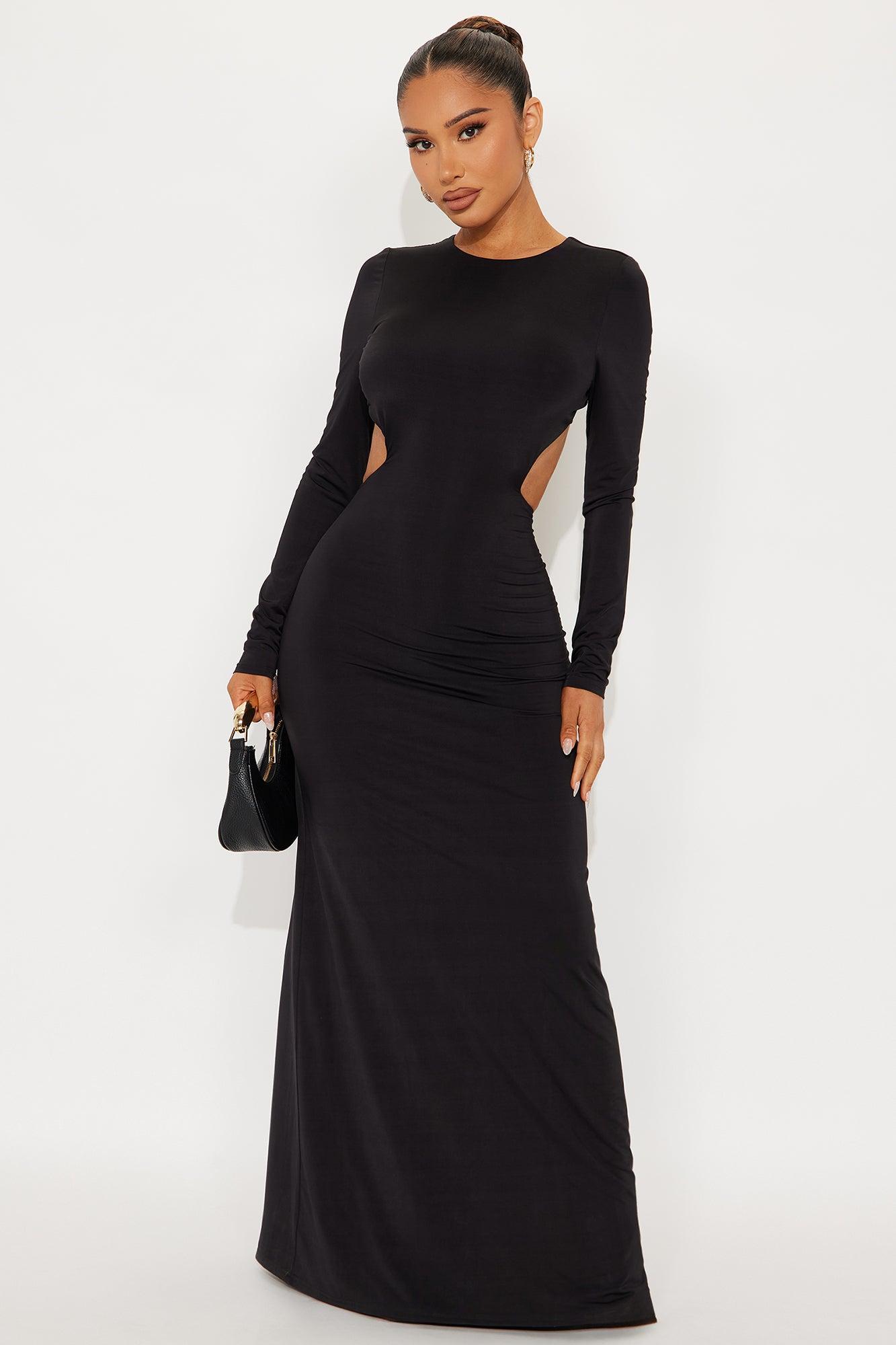 Haley Backless Long Sleeve Maxi Dress - Black Female Product Image