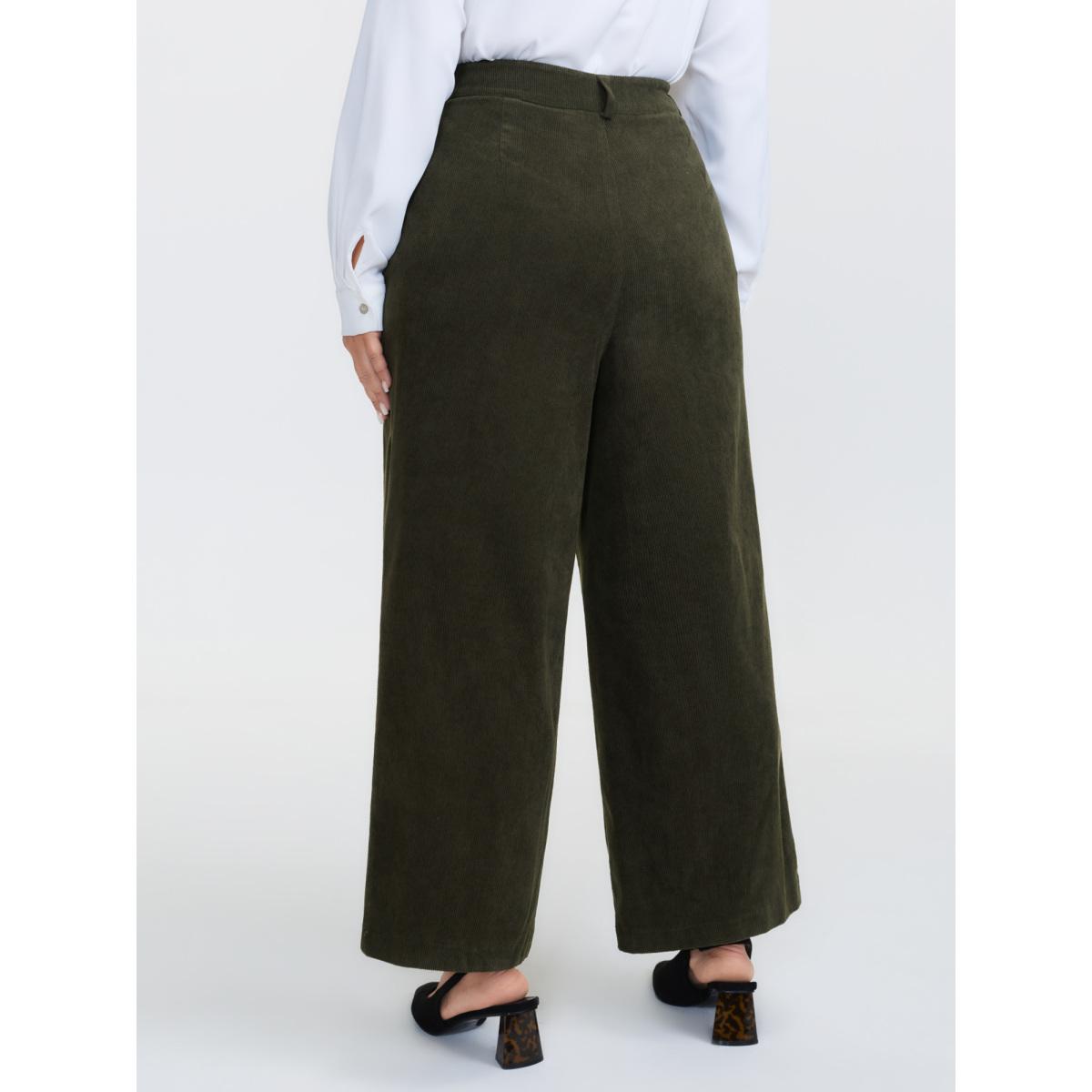 Plus Size Corduroy Ribbed Solid Pants Women DarkSlateGray Office Bootcut Mid Rise Office Pants BloomChic 28/5X Product Image