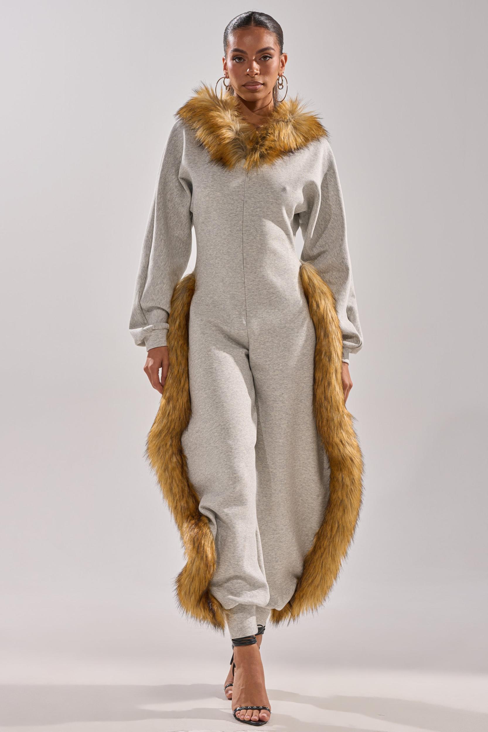 YOU WISH JUMPSUIT WITH FUR ACCENTS Product Image