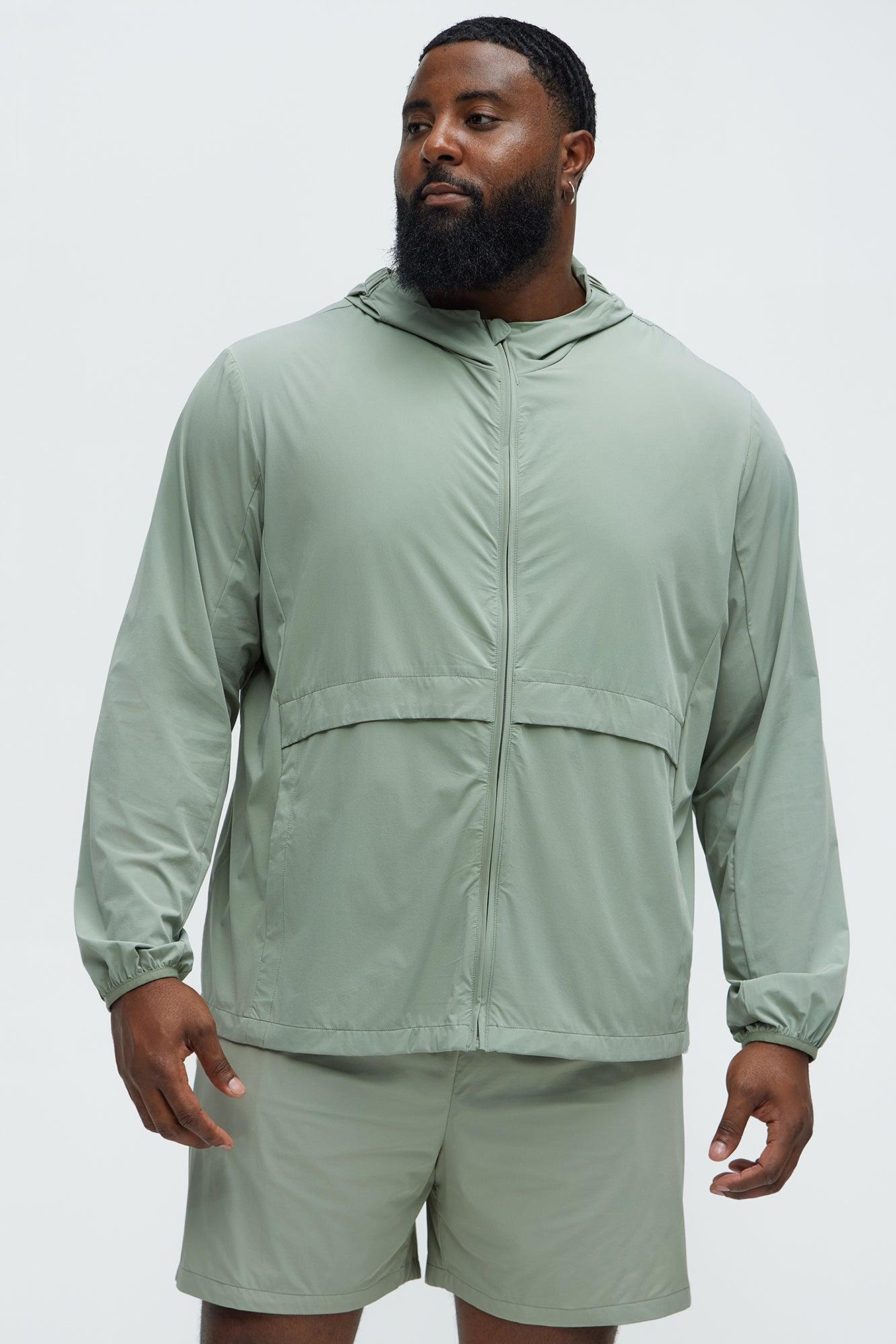 Lightweight Stretch Hooded Running Windbreaker Jacket - Sage Product Image
