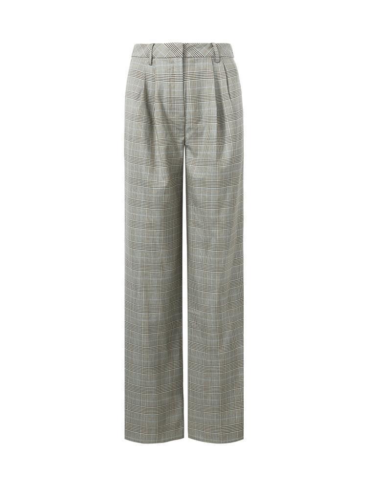Worsted Wool Plaid Straight Full Length Pants Product Image