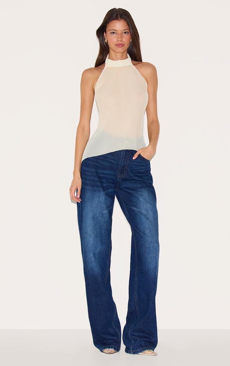 Lemon Plisse Chiffon High Neck Long Top Product Image