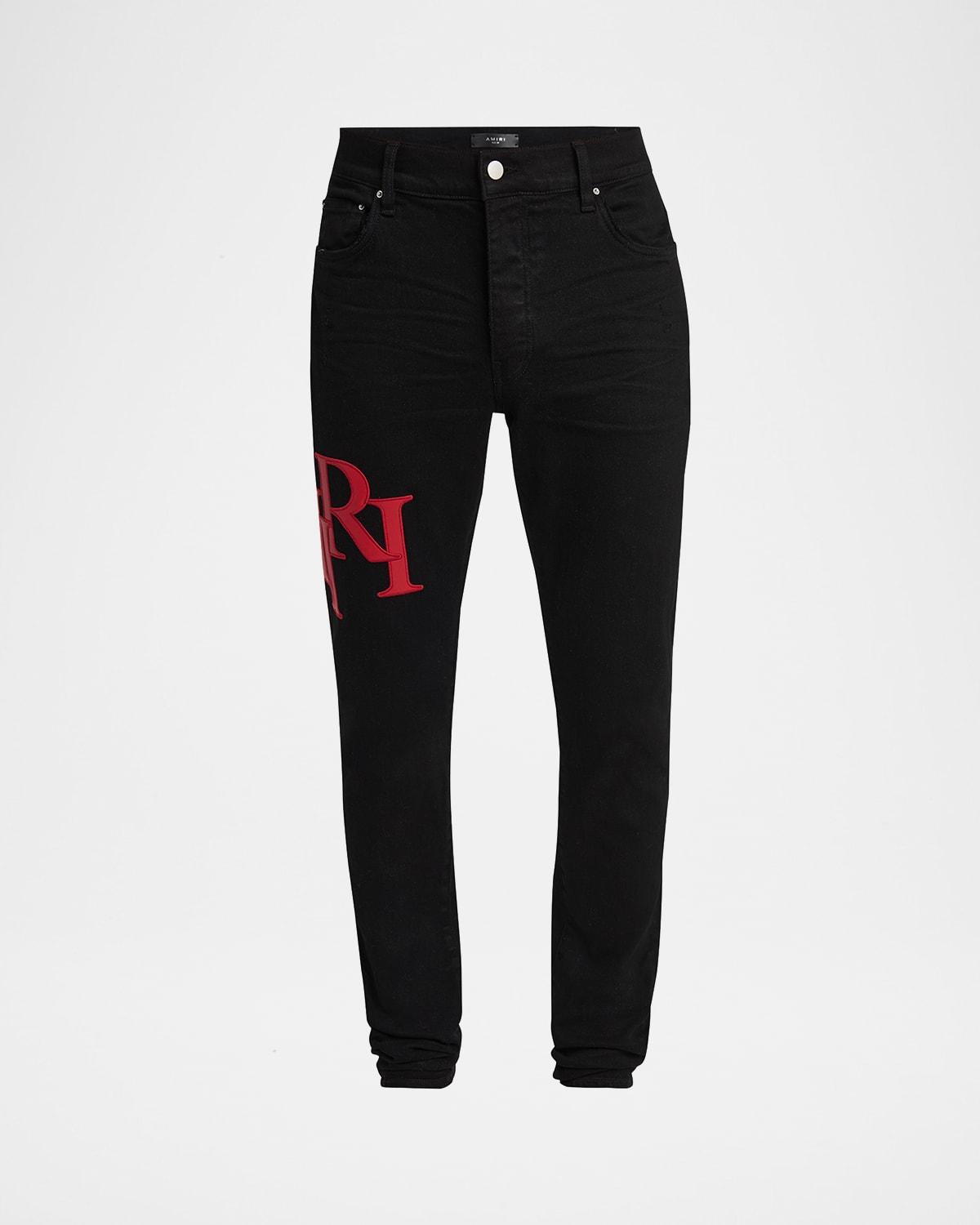 Mens Staggered Leather Logo Skinny Jeans Product Image