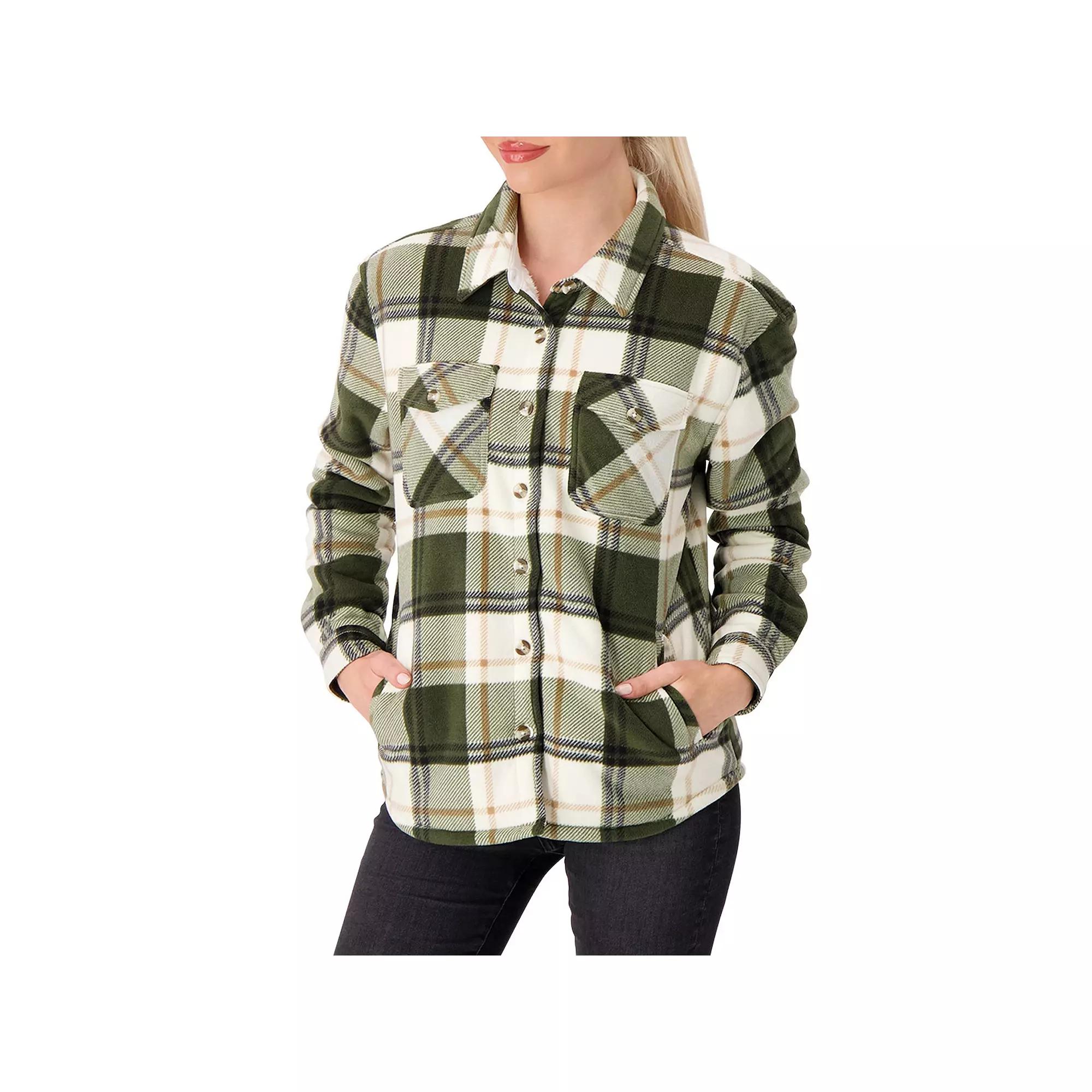 Women's Heat Holders Heatweaver Lined Fleece Shacket, Size: Large, Olive Ivory Product Image
