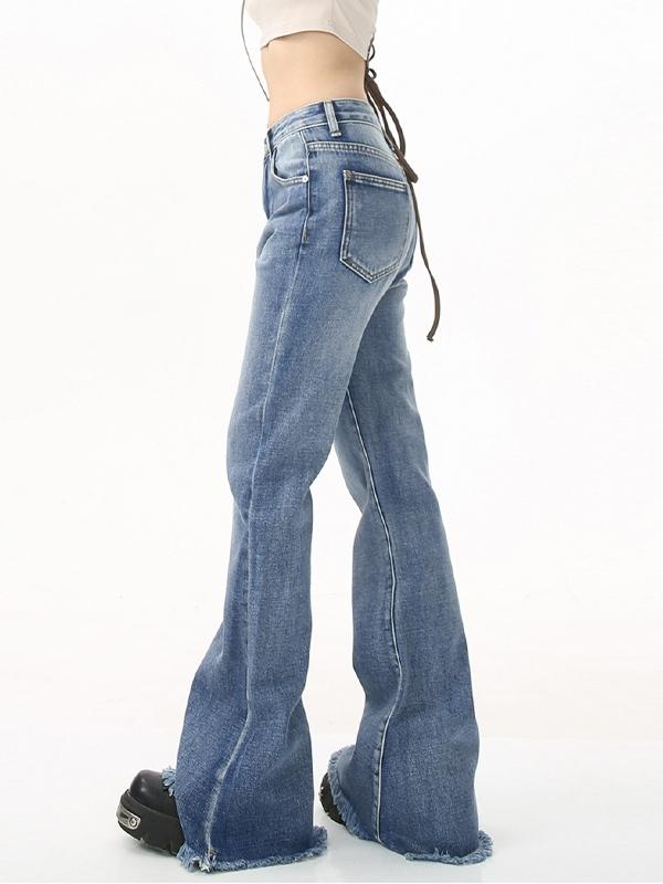 Mid Rise Raw Edge Slim Flare Jeans Product Image