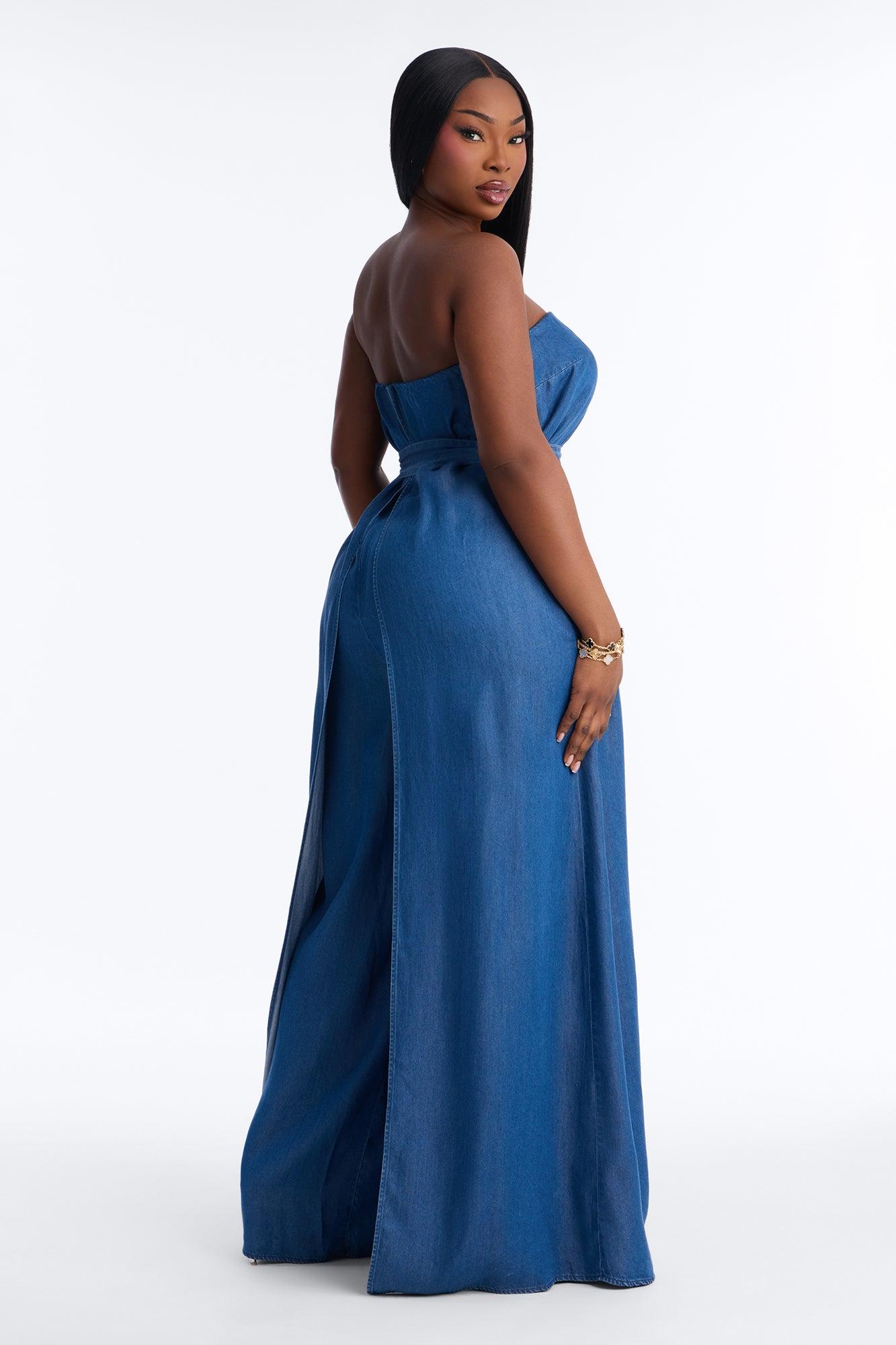 Shantelle Denim Draped Jumpsuit - Dark Wash Female Product Image
