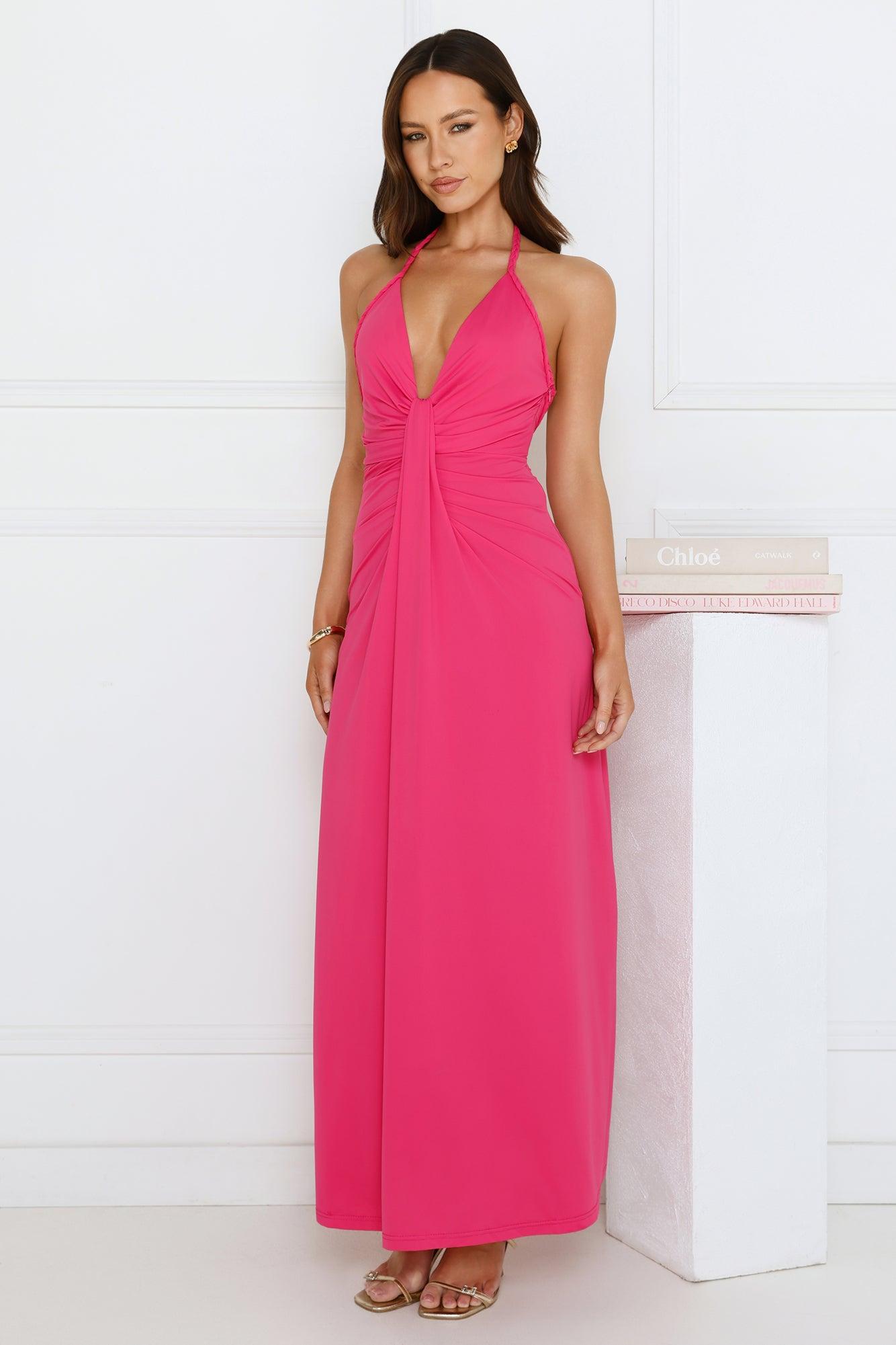 Neon Noir Halter Maxi Dress Pink Product Image