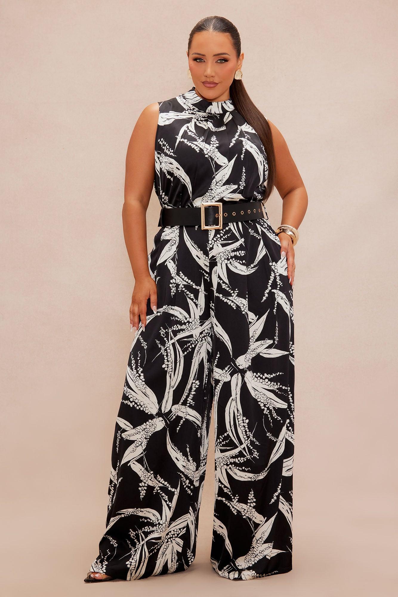 Ava Satin Wide Leg Jumpsuit - Black/combo Product Image