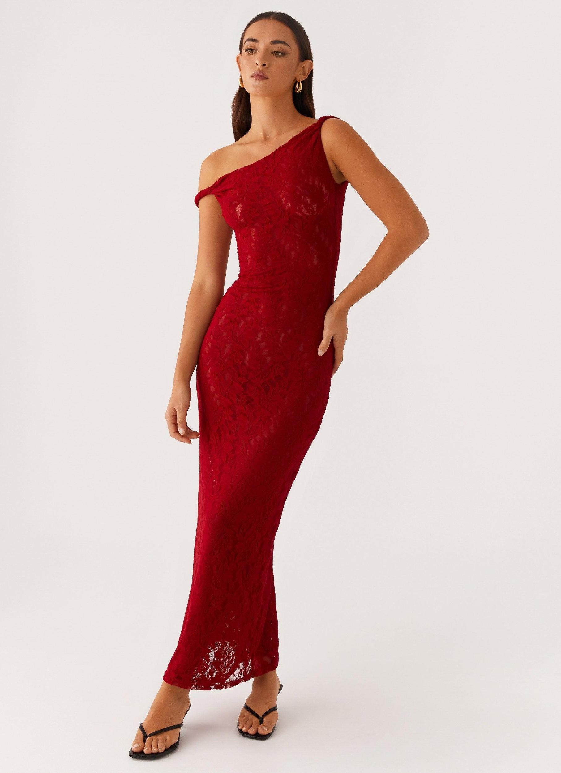 Arabella Twist Shoulder Maxi Dress - Maroon Product Image