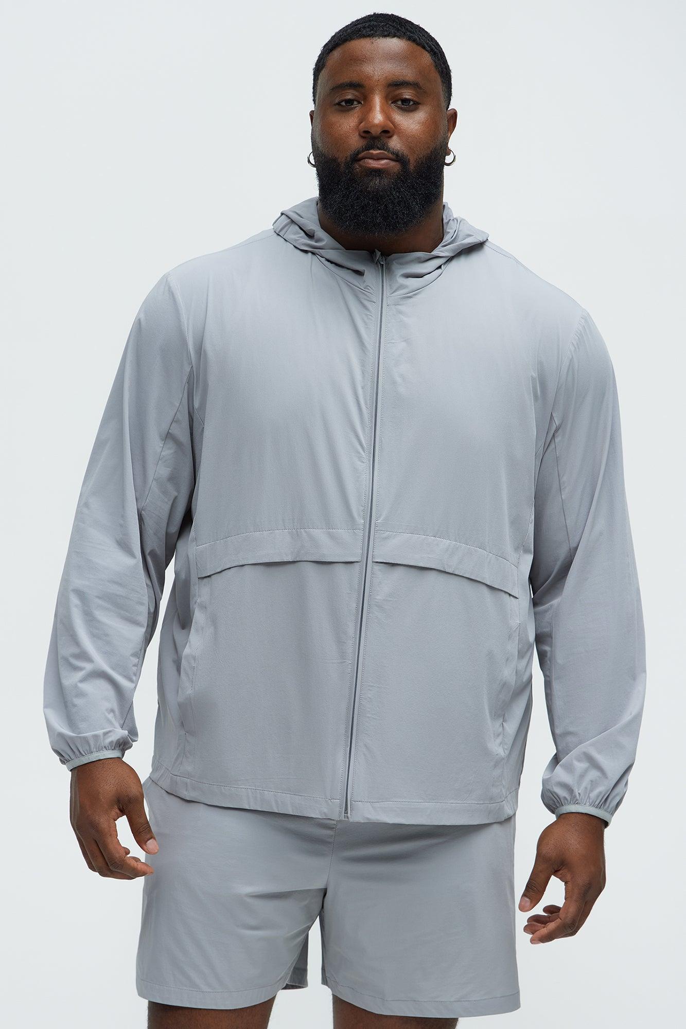 Lightweight Stretch Hooded Running Windbreaker Jacket - Grey Product Image