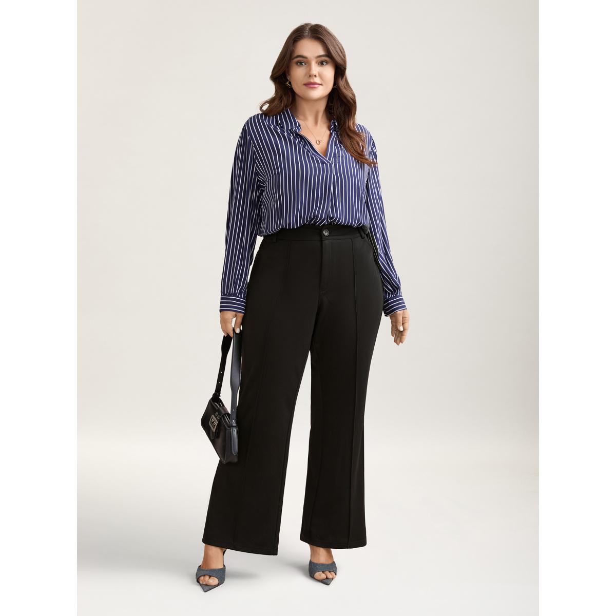 Plus Size Pleated Mid-Rise Bootcut Pants Women Black At the Office Bootcut Mid Rise Work Pants BloomChic 14-16/1X Product Image