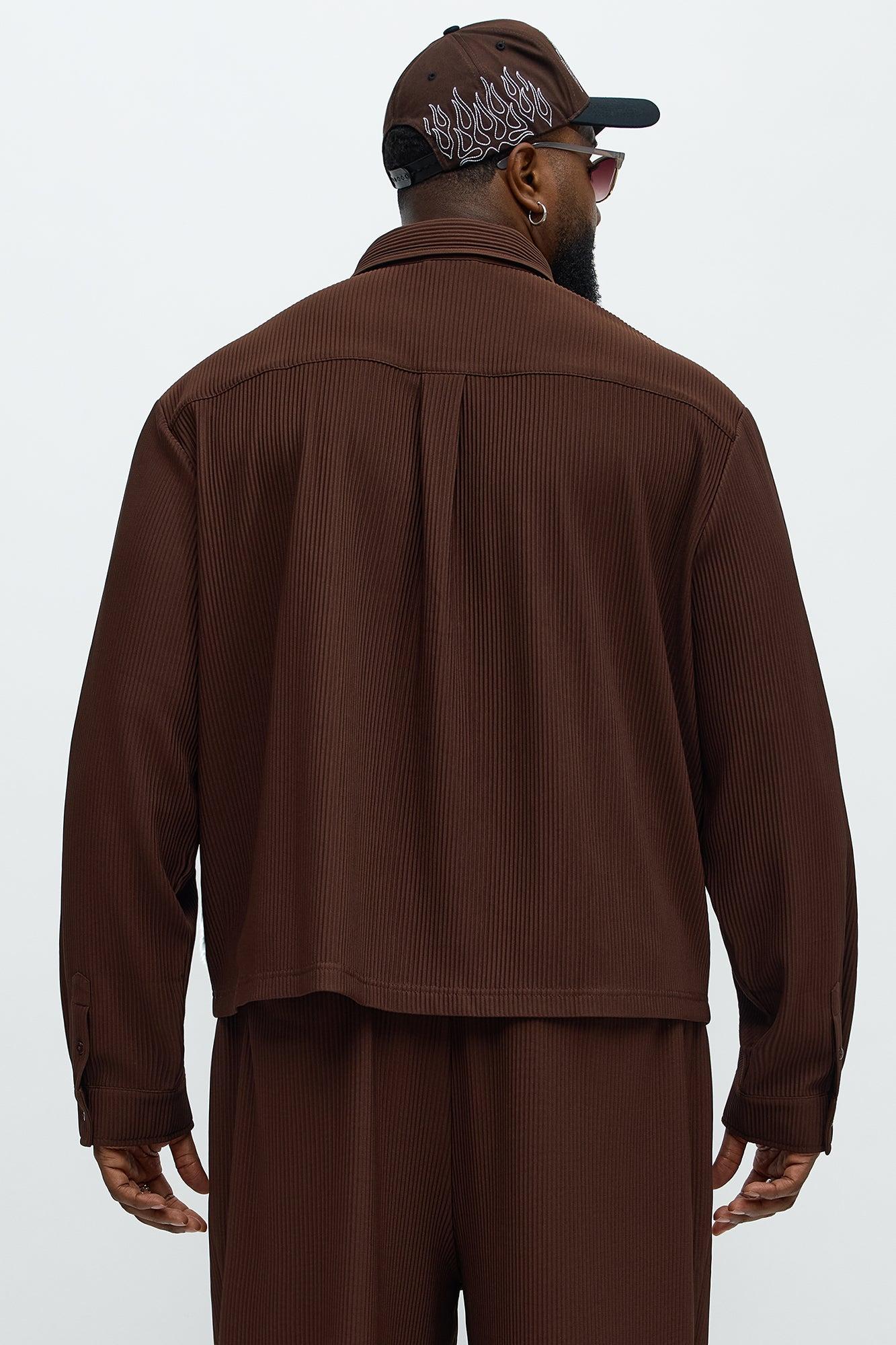 Show Up Cropped Long Sleeve Button Up Shirt - Brown Male Product Image