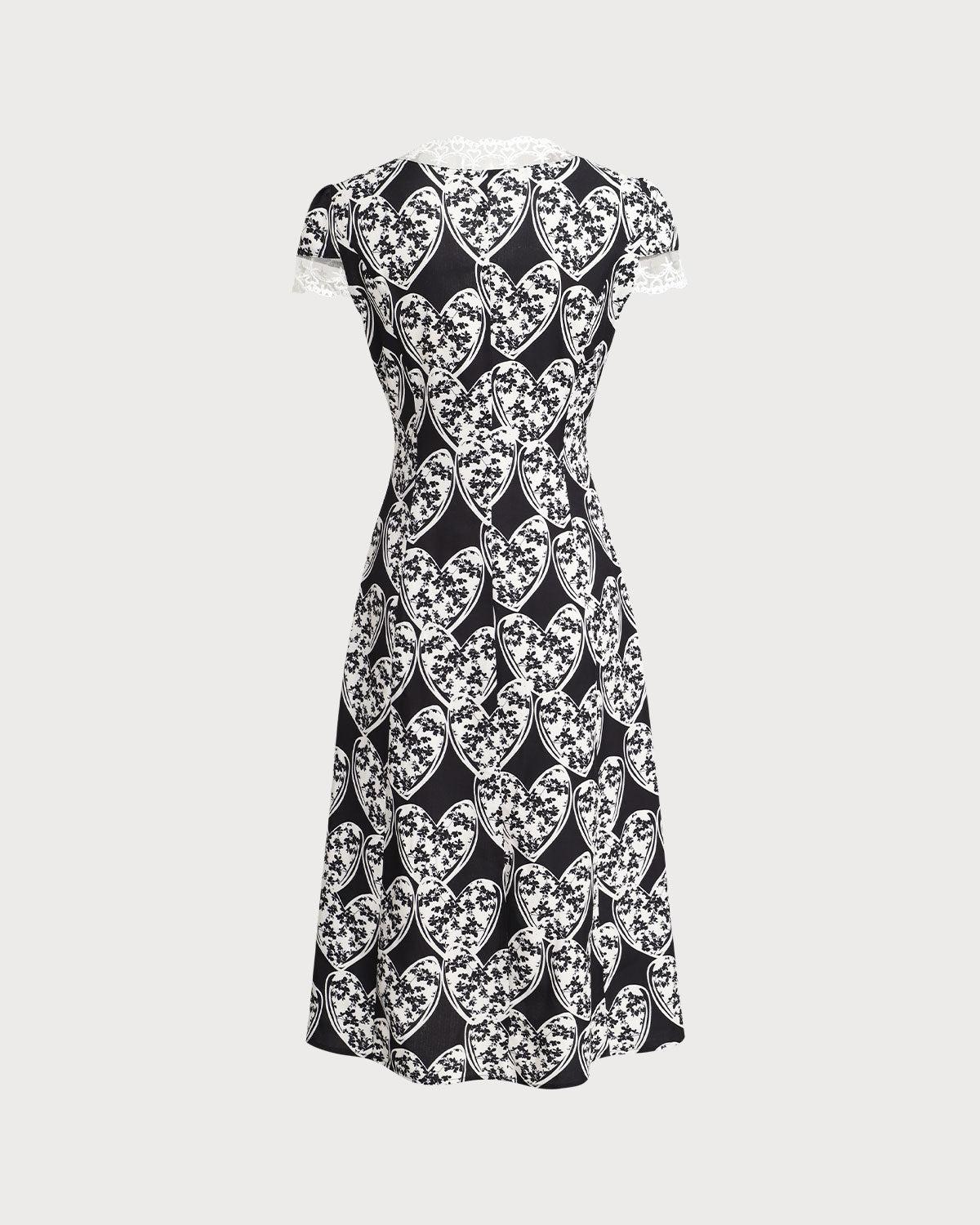 Black Floral Lace Trim Midi Dress Product Image
