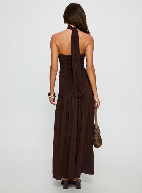 Odela Strapless Drop Waist Maxi Dress Chocolate Product Image