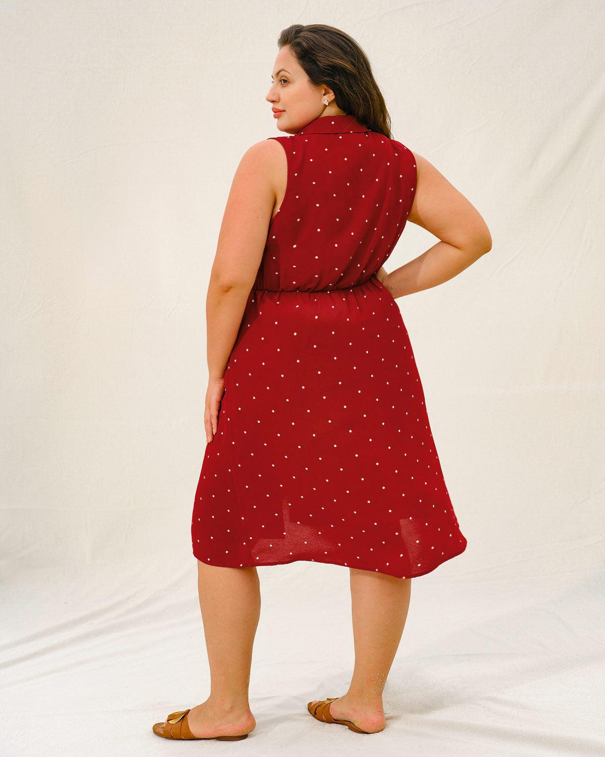 Red Polka Dot Plus Size Button Midi Dress Product Image