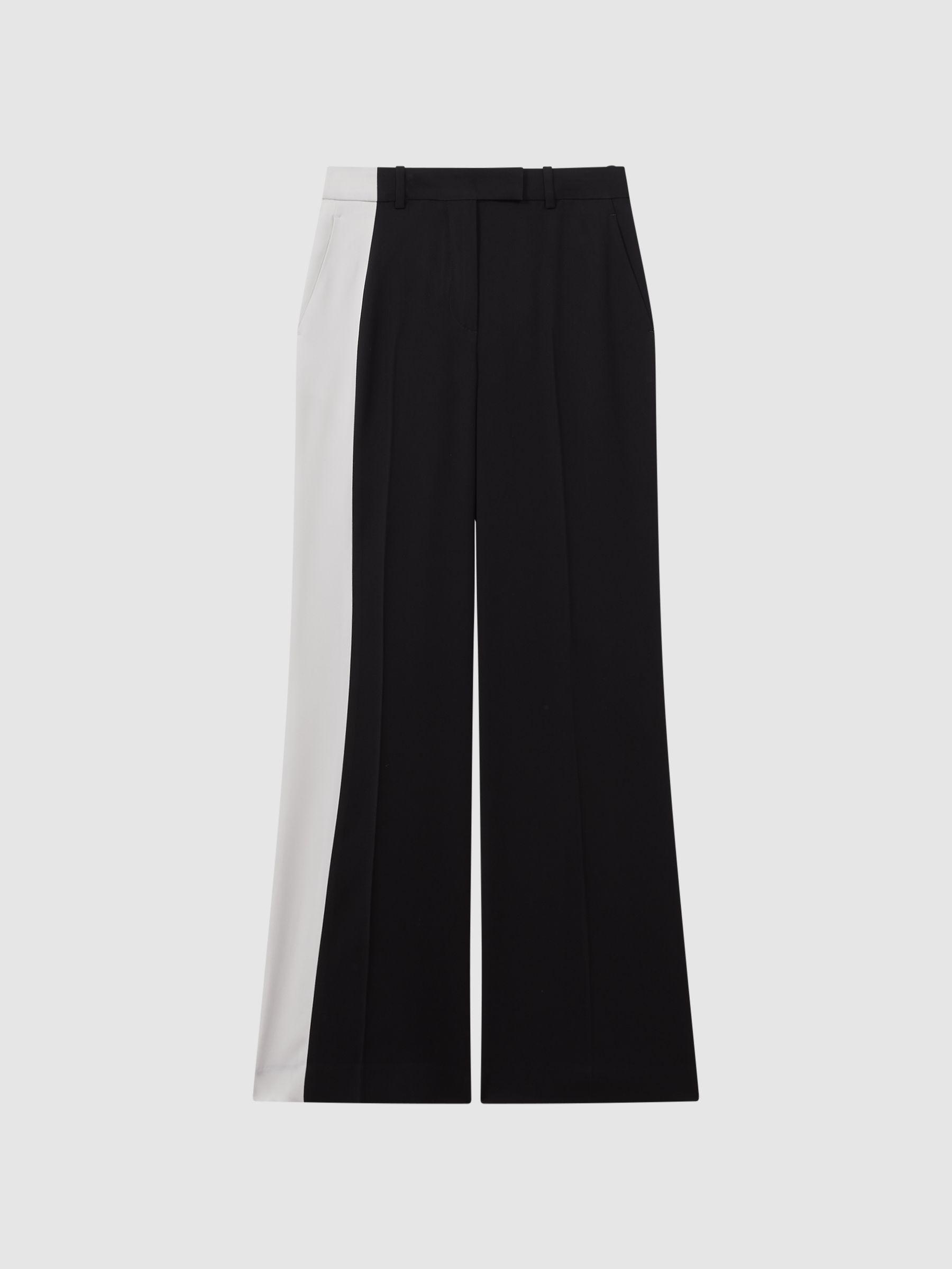 Contrast Side Wide Leg Trousers in Black Product Image