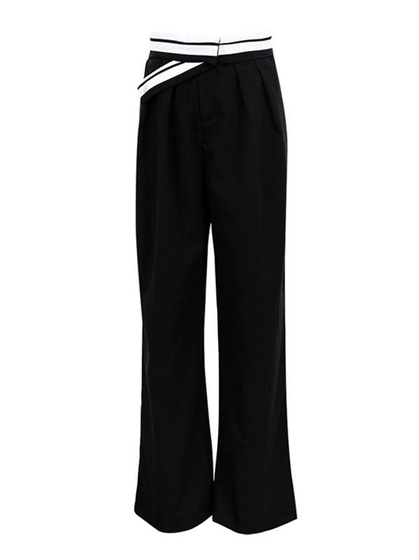 Urban High Waisted Wide Leg Striped Pleated Solid Color Pants Product Image
