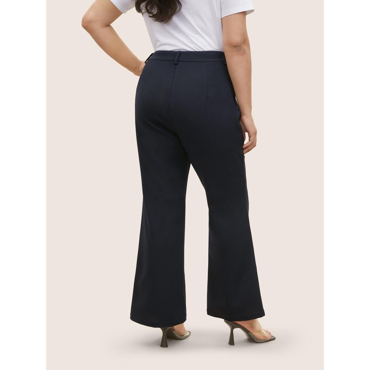 Plus Size High Rise Slanted Pocket Flare Leg Pants Women Blue At the Office Flare Leg High Rise Work Pants BloomChic 28/5X Product Image