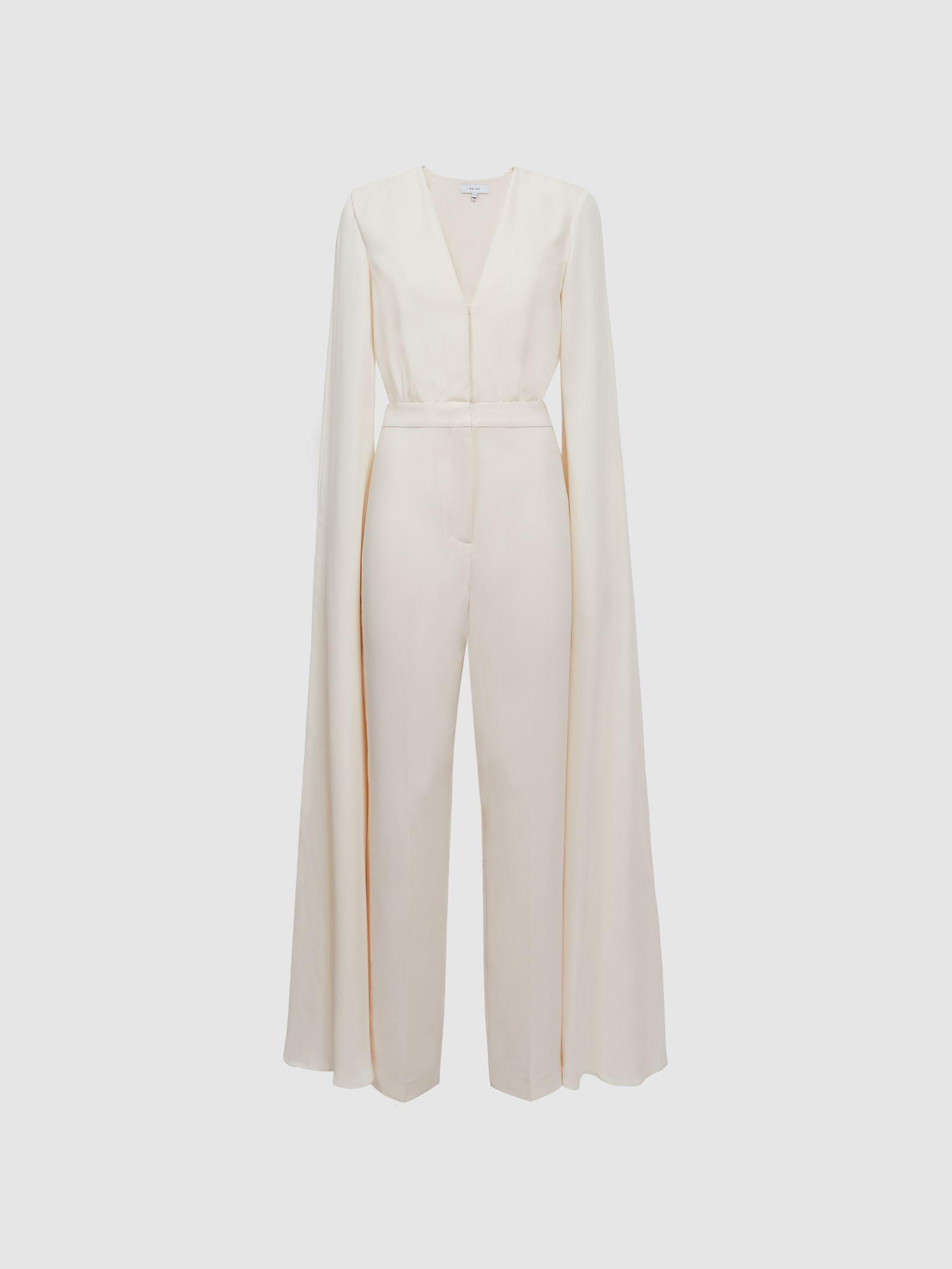 Cape Sleeve V-Neck Jumpsuit in Ivory Product Image