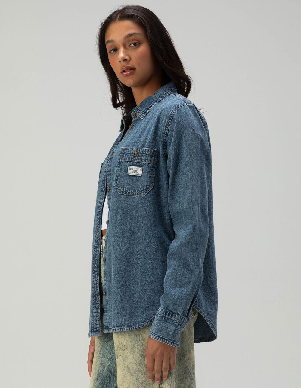 GUESS JEANS Long Sleeve Denim Button Up Womens Shirt - DENIM Product Image