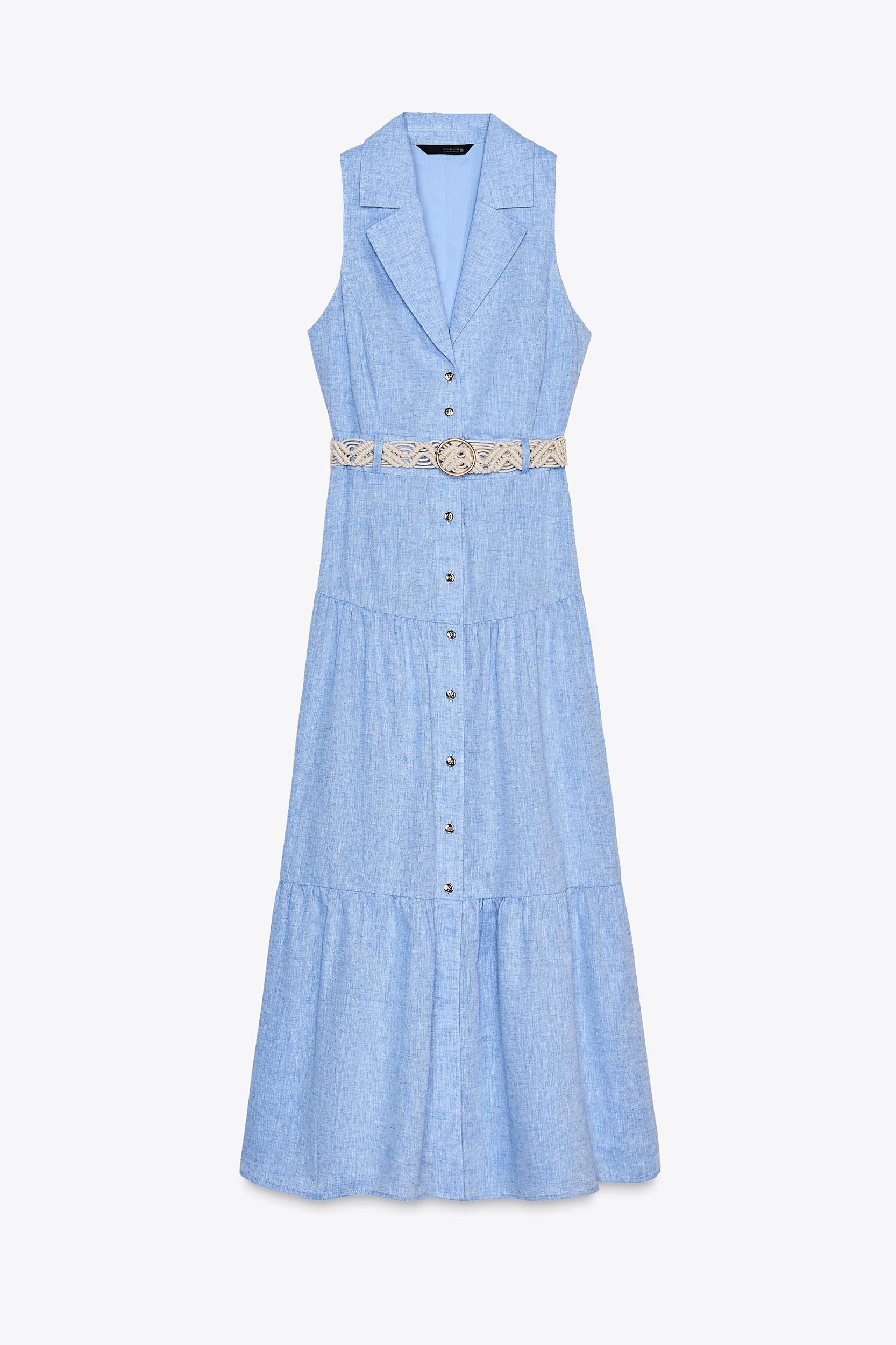 LINEN BELTED MIDI DRESS Product Image