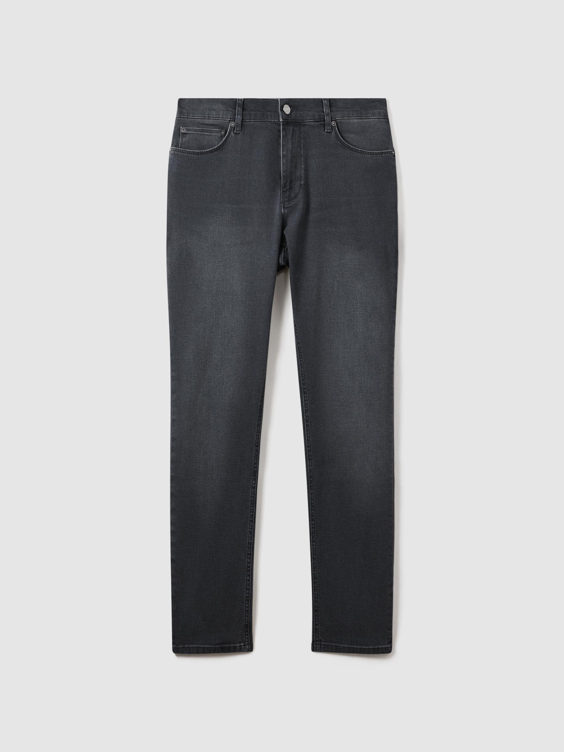 Slim Fit Washed Jersey Jeans in Grey Product Image