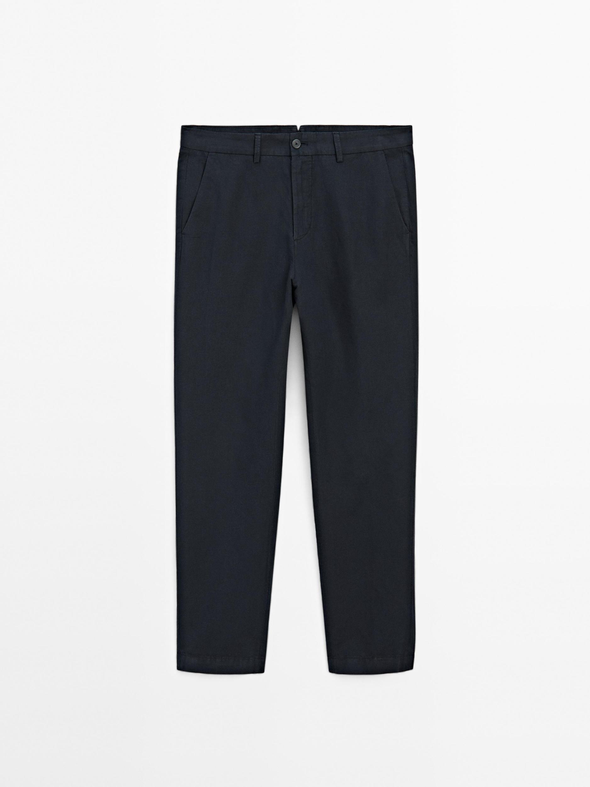 Cotton and linen blend tapered fit trousers Product Image