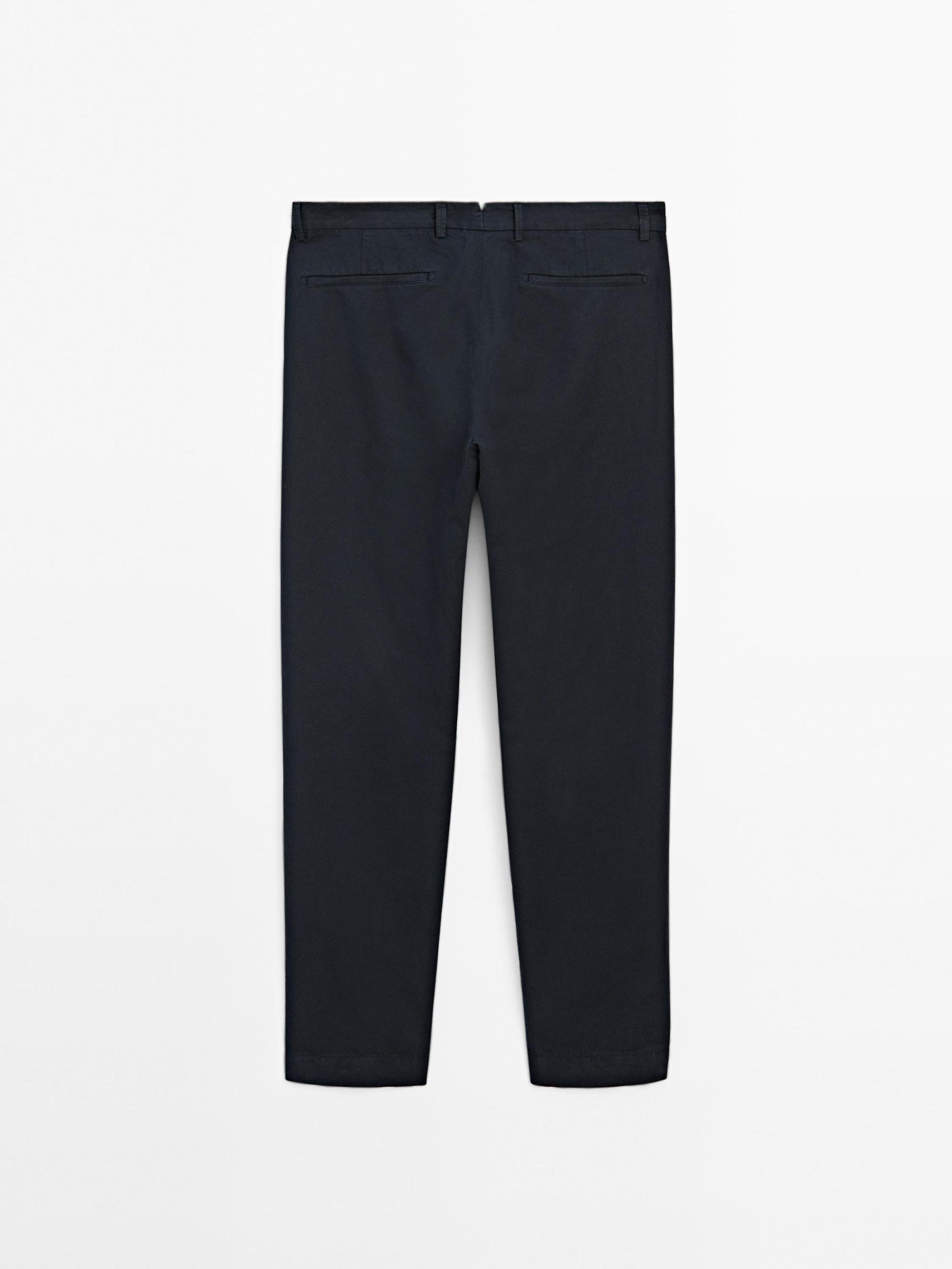 Cotton and linen blend tapered fit trousers Product Image