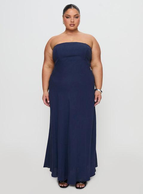 Yahir Strapless Maxi Dress Navy Curve Product Image
