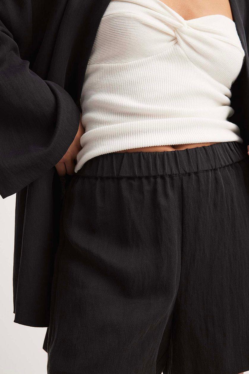 Lyocell Elastic Waist Shorts Black Product Image