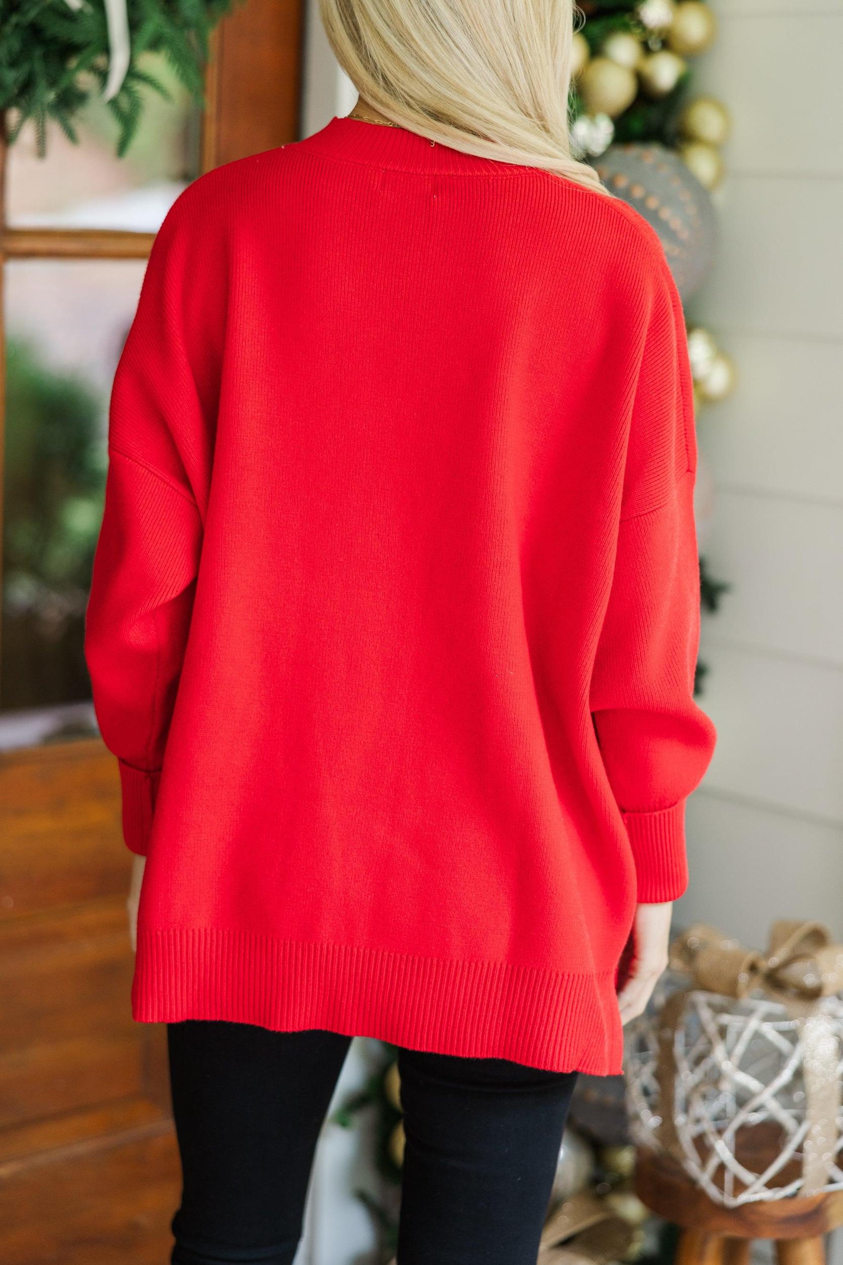 Perfectly You Red Mock Neck Sweater Female Product Image