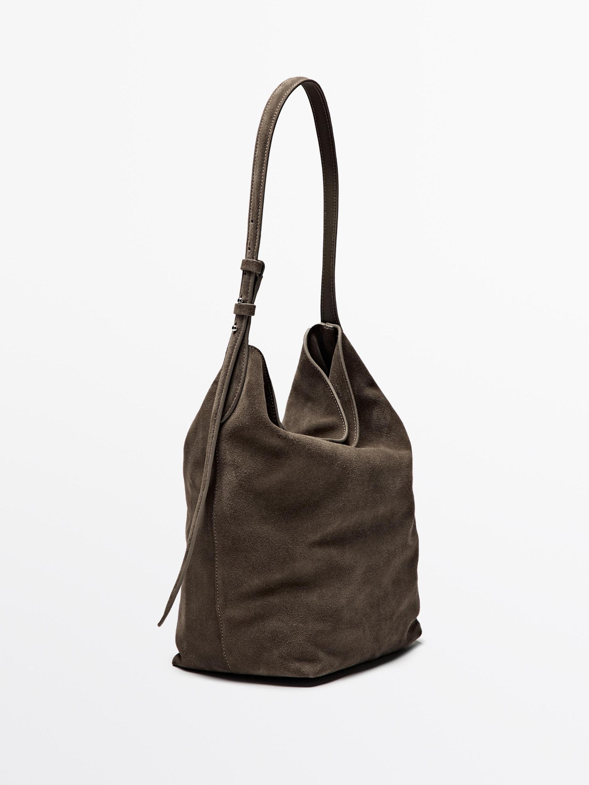 Split suede leather bucket bag Product Image