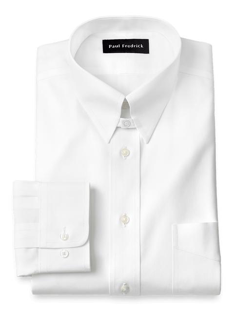 Non-Iron Cotton Pinpoint Solid Snap Tab Collar Dress Shirt - White Product Image