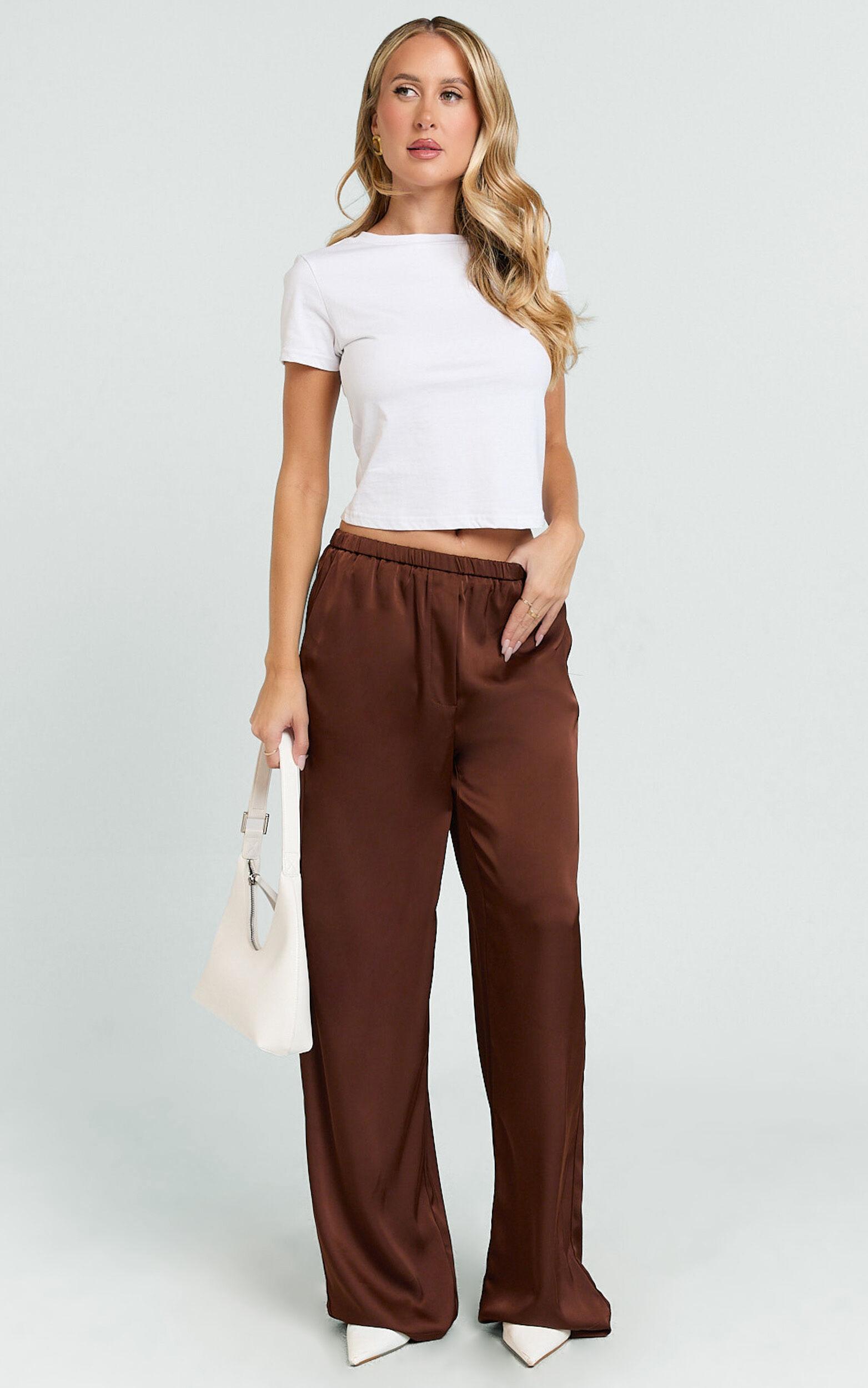 Gloria Pants - Low Rise Straight Leg Pants in Chocolate Product Image