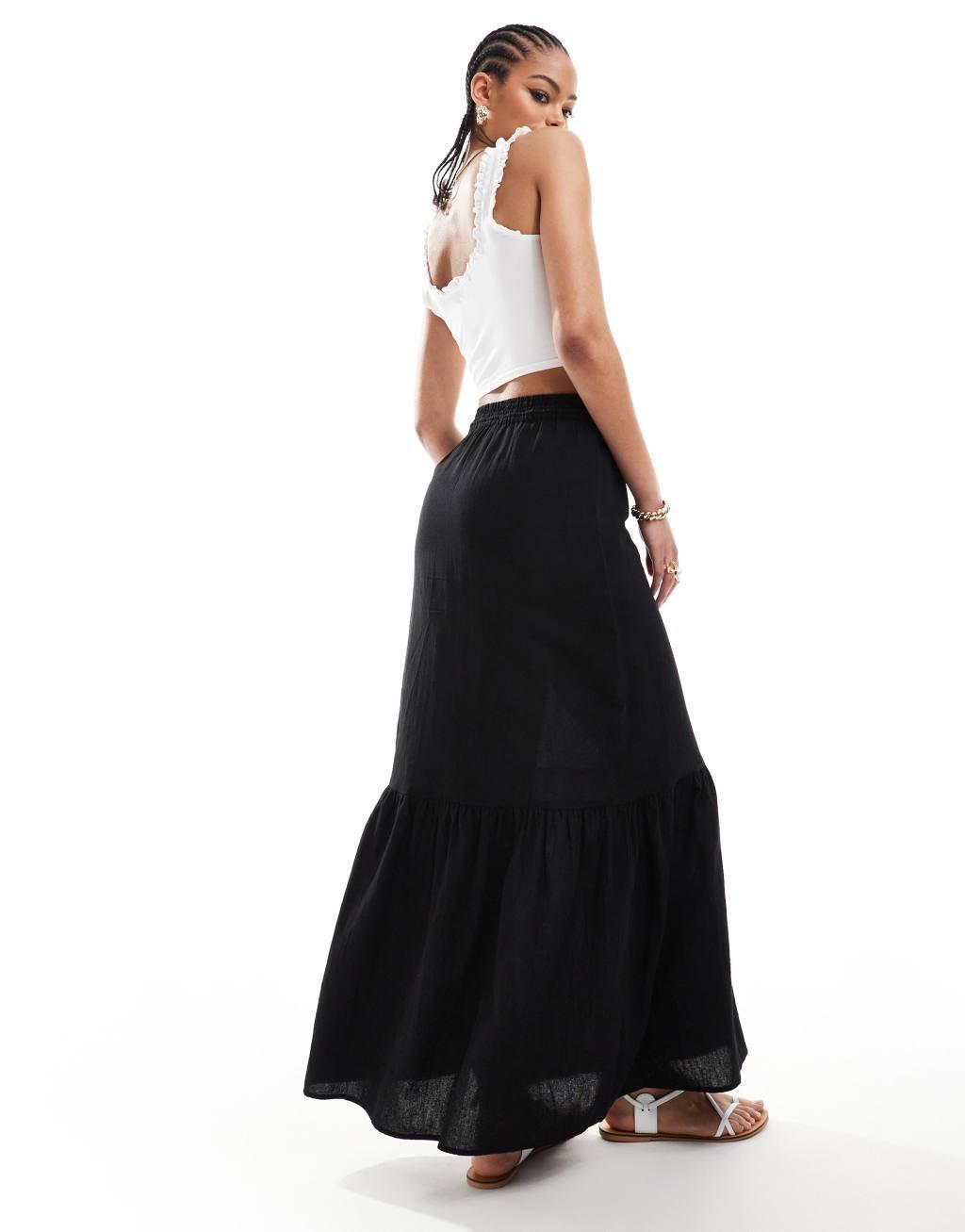 Vero Moda Tall boho maxi skirt in black Product Image